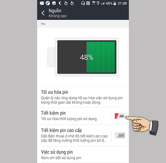Bật tiết kiệm Pin lên